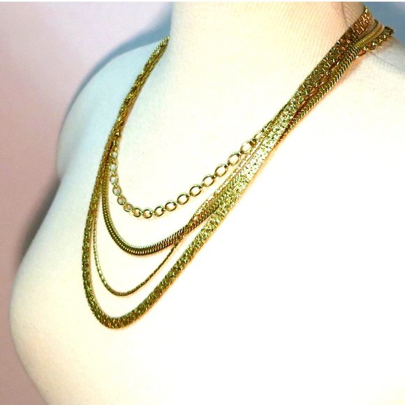 Gold Plated 4 Layered Multi Strand Necklace - Picture 3 of 6
